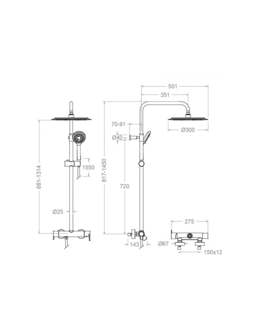 Colonne de douche thermostatique (Pluie + Main) BLAUTHERM